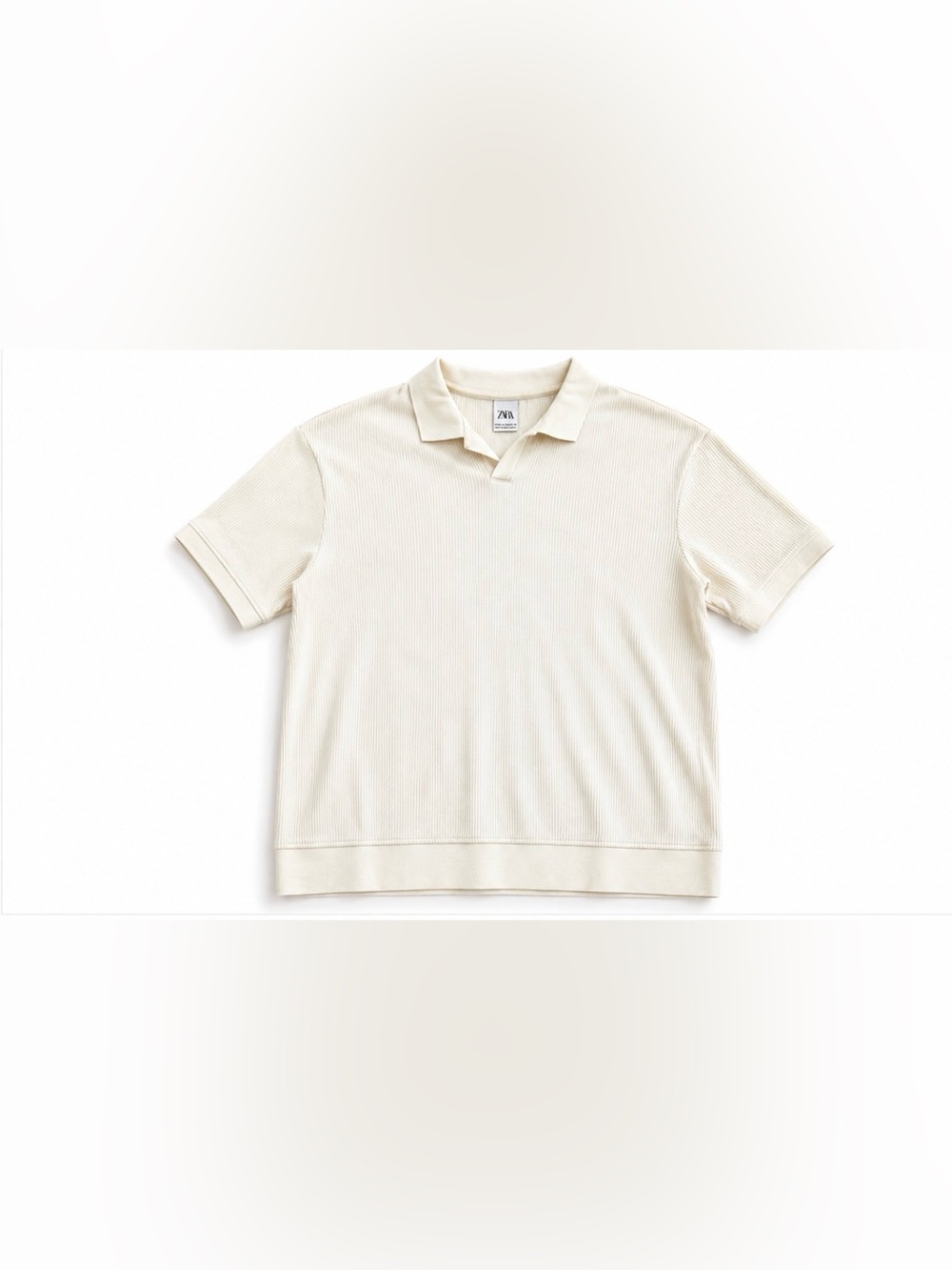 Zara Kids Cream Ribbed Short Sleeve Polo